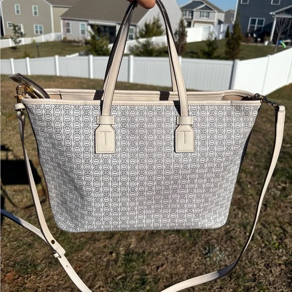 Tory Burch Gray and Cream Tote Bag- Pristine - Picture 5 of 11